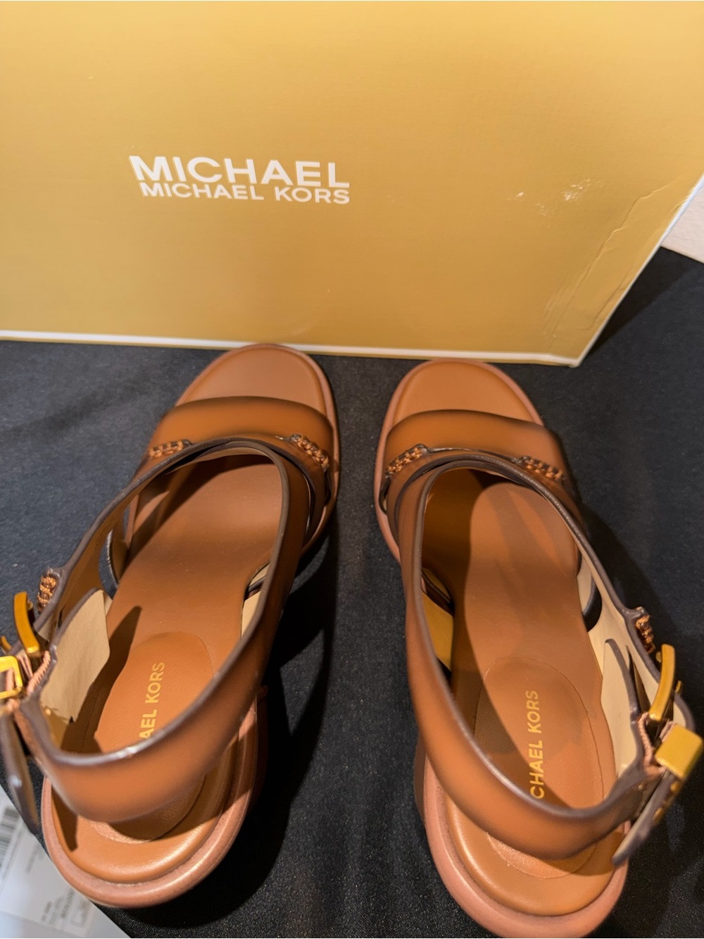 Michael Kors “RAVEN” Burnished leather block heel sandals - Picture 7 of 11